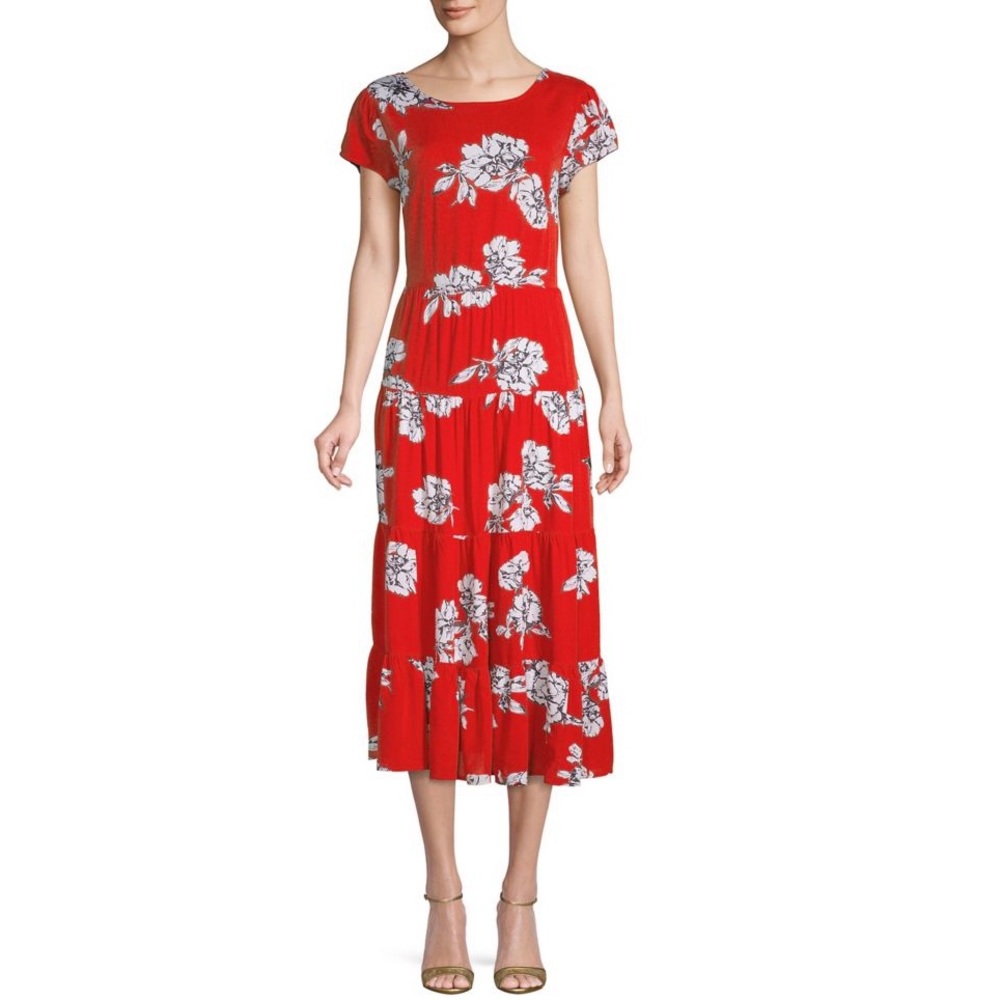 Free People Rita Tiered Midi Dress XS Red Floral